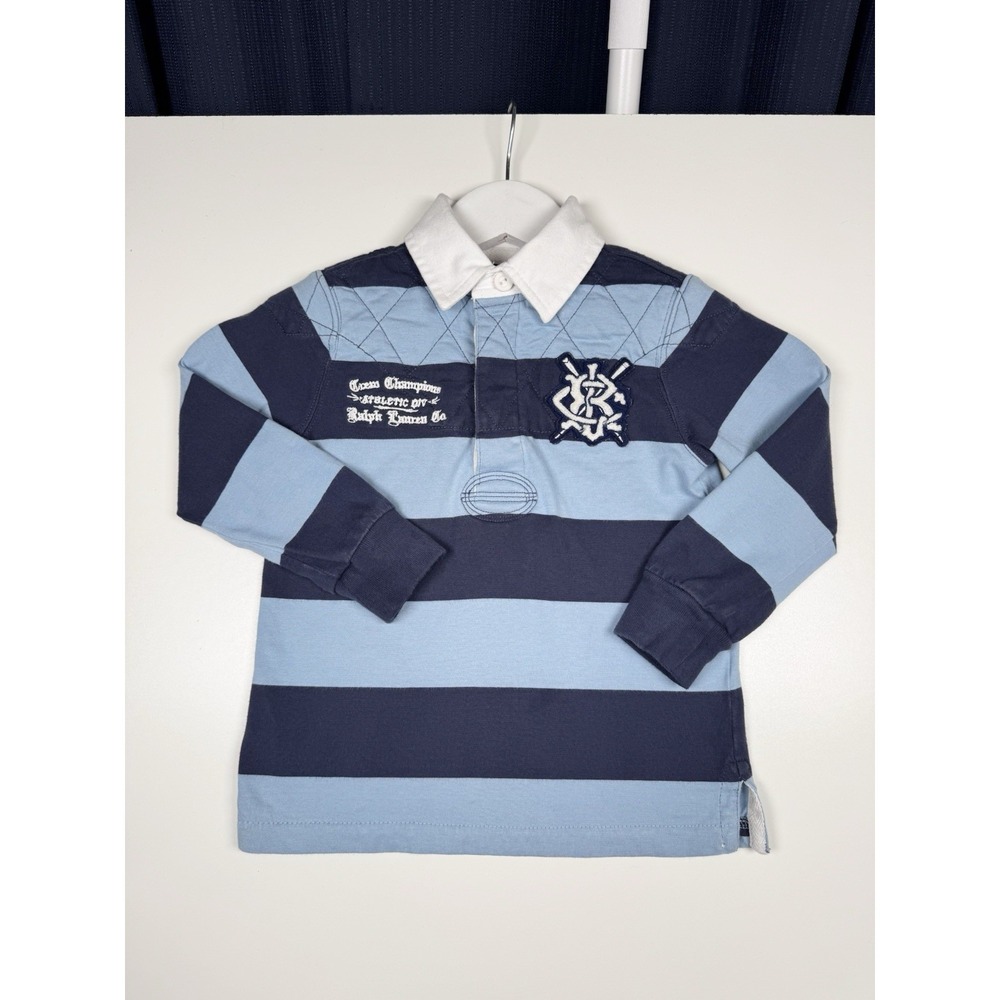 Polo Ralph Lauren Striped Rugby Polo Longsleeve Blue Youth size ? 15.5" x 12.5"